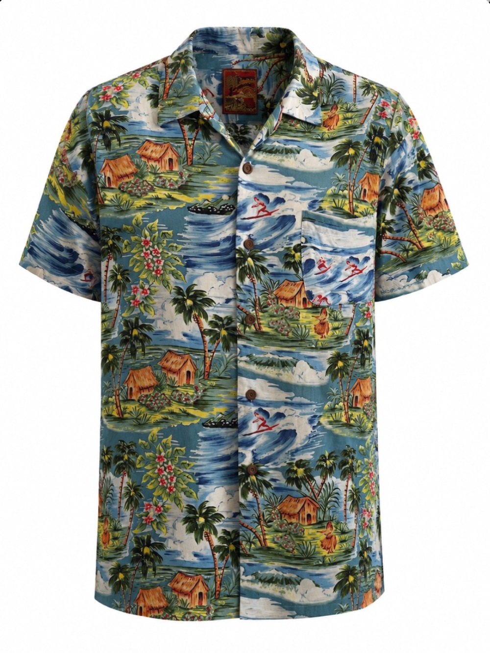 Pineapple Connection Classic Teal Hawaiian-Print Short-Sleeve Button-Down Shirt